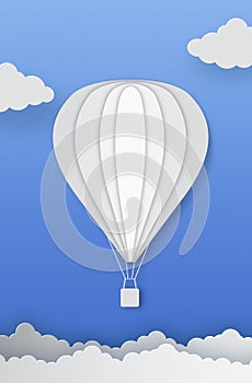 Hot air balloon and clouds on blue background