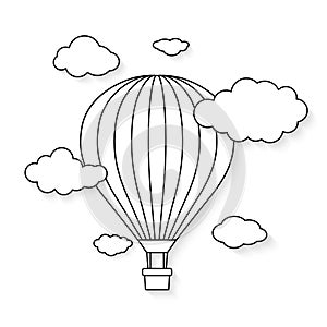 Hot air balloon with clouds for coloring book . Vector illustration