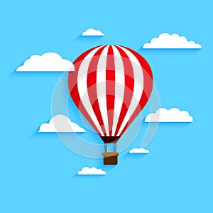 Hot air balloon with clouds. Vector illustration