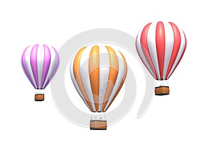 Hot air balloon, colorful aerostat isolated on white. 3d render