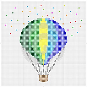 Hot Air Balloon Cross Stitch, Adventure Sport Icon