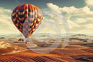 Hot air balloon in the desert. 3D render. Vintage style, AI Generated photo
