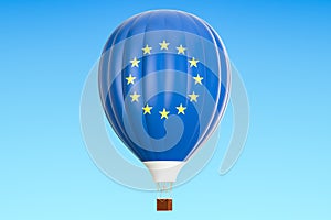 Hot air balloon with European Union, flag, 3D rendering