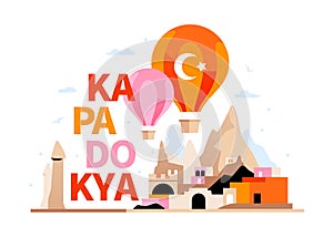 Hot Air Balloon Festival in Cappadocia - colored vector illustration