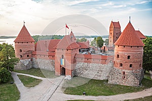 Hot Air Balloon Flight over Trakai. Medieval castle of Trakai, Vilnius, Lithuania