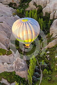 Hot air balloon flight at sunrise in Cappadocia Turkey