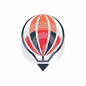 A hot air balloon flying with a lengthy tail in a clear blue sky, A clean, contemporary logo featuring a minimalist hot air