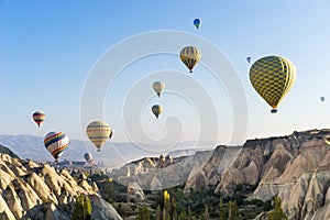 Hot air balloon flying over Cappadocia