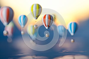 Hot air balloon flying over the ocean, 3d rendering