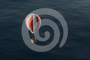 Hot air balloon flying over the ocean, 3d rendering