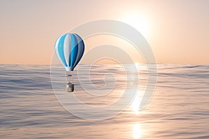 Hot air balloon flying over the ocean, 3d rendering