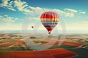 Hot air balloon flying in the sky at sunrise. 3d rendering, AI Generated