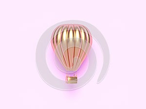 Hot air balloon golden, colorful aerostat isolated on pink background. 3d render