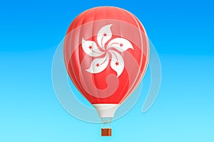 Hot air balloon with Hong Kong flag, 3D rendering