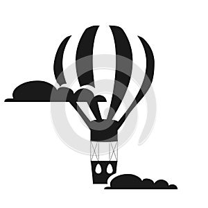 Hot air balloon icon with clouds Isolated on white background. Vector, cartoon illustration