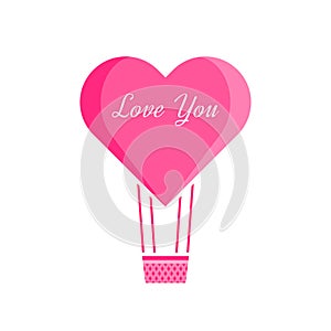 Hot Air Balloon Love Heart Shape Illustration Vector Template