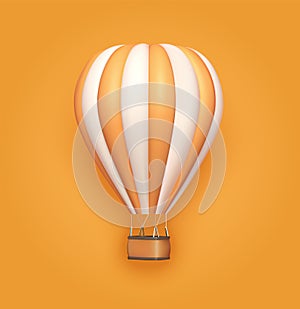 Hot air balloon orange white stripes, colorful aerostat on orange background. 3d photo realistic vector illustration