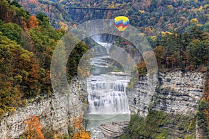 Hot Air Balloon Over The Middle Falls At Letchworth State Park