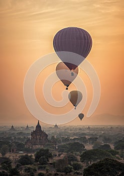 Hot air balloon over plain of Bagan