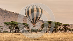 Hot air balloon over serengeti