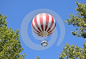 Hot air balloon over the trees in Budapest city