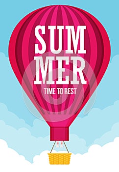 Hot air balloon. Planning summer vacations. Tourism and vacation theme. Flat design vector illustration