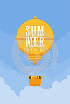 Hot air balloon. Planning summer vacations. Tourism and vacation theme. Flat design vector illustration