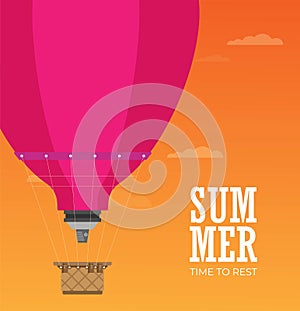 Hot air balloon. Planning summer vacations. Tourism and vacation theme. Flat design vector illustration