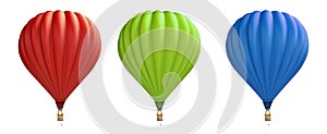Hot air balloon red, blue, green on a white background 3D illustration, 3D rendering