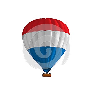 Hot air balloon red blue white vector illustration. Graphic isolated colorful aircraft. Balloon festival
