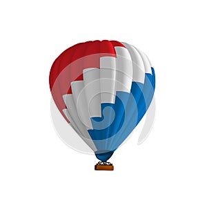 Hot air balloon red blue white vector illustration. Graphic isolated colorful aircraft. Balloon festival
