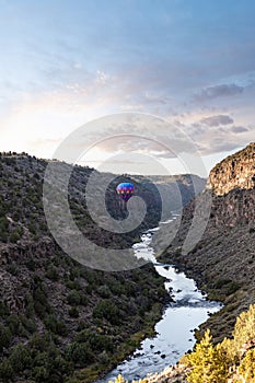 Hot air balloon in Rio Grande Gorge, Taos County, New Mexico