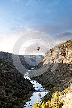 Hot air balloon in Rio Grande Gorge, Taos County, New Mexico