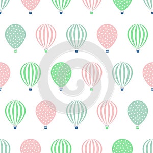 Hot air balloon seamless pattern. Baby shower vector illustrations isolated on white background.