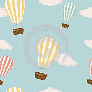 Hot air balloon in the sky seamless background vector