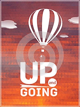 Hot air balloon in the sky: typographic poster