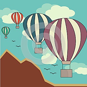 Hot air balloon in the sky vector illustration background greeting card