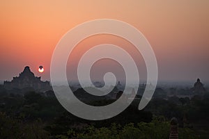 Hot air balloon at sunrise in Bagan