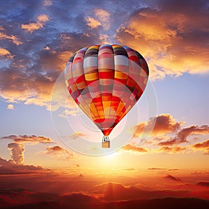 Hot air balloon in the sunset evening sky