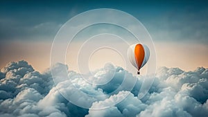 hot air balloon in the sunset evening sky and pure cloud copy space Generative AI