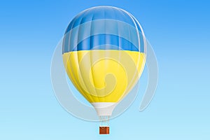 Hot air balloon with Ukraine flag, 3D rendering