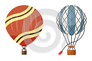 Hot air balloon vector icons set. Summer ballooning adventure cartoon hotair travel. photo