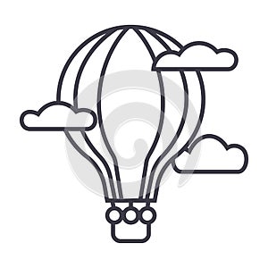 Hot air balloon vector line icon, sign, illustration on background, editable strokes