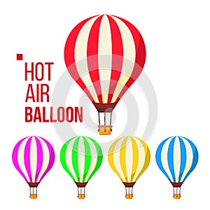 Hot Air Balloon Vector. Sky Travel Icon. Flight Transport. Retro Old Vintage Aerostat. Isolated Flat Cartoon