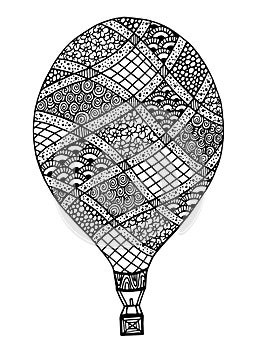 Hot air balloon vector. Zentangle and doodle hot air balloon.
