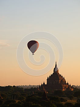 Hot air balloon was over plain of Bagan