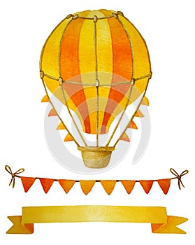 Hot air balloon watercolor clipart. Hot air balloon, Flags garland, Tape banner