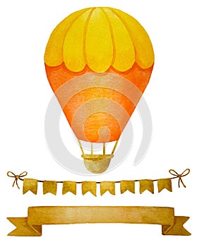 Hot air balloon watercolor illustration. Hot air balloon, Flags garland, Tape banner