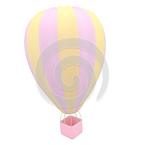 Hot air balloon yellow pink stripes, colorful aerostat on white background. 3d render.