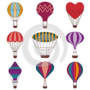 Hot air Balloons Colorful Icon Set